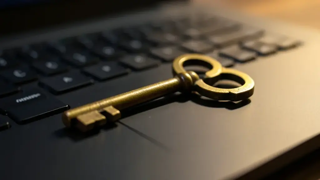 Brass key lying on a laptop keyboard