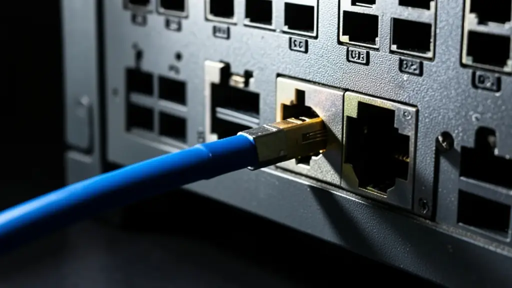 An unplugged network cable beside a server port