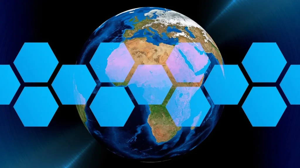 Abstract image of a globe with data lines and nodes