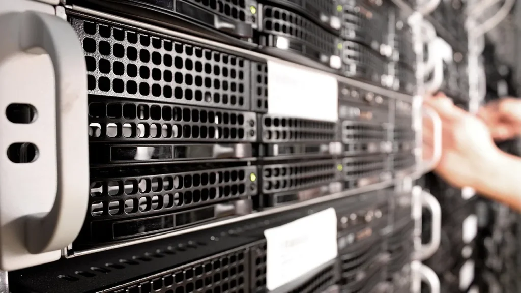 A data center with rows of servers
