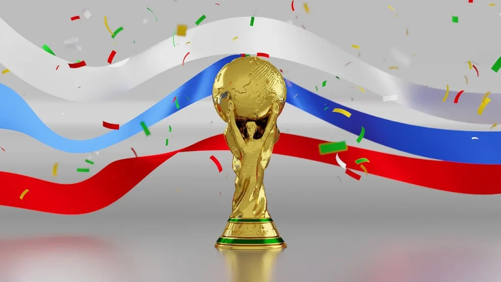 Award ceremony stage with trophy in front of audience