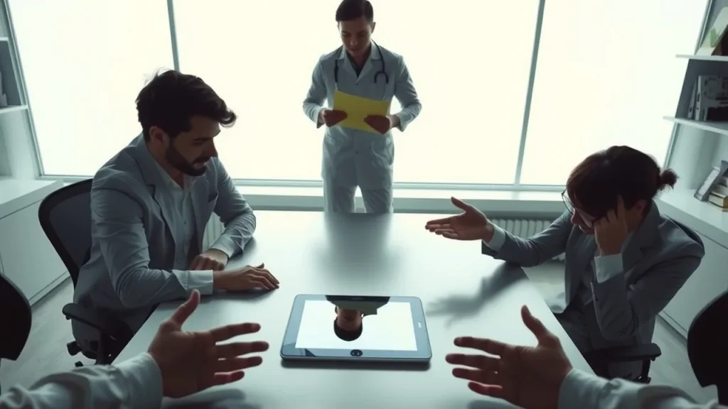 Silhouetted researchers around a table with a tablet face-down