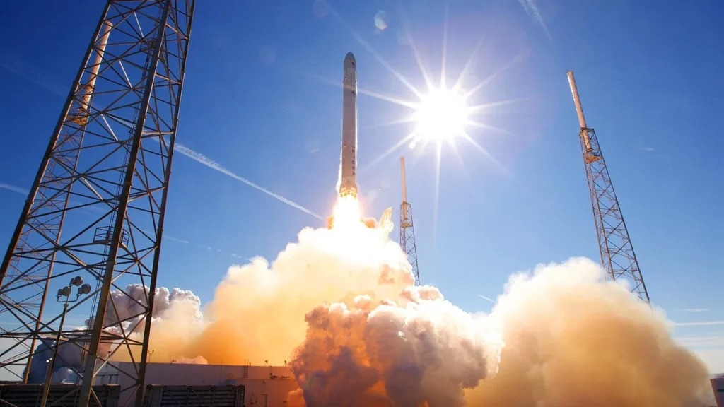 Rocket on a launch pad ready for liftoff