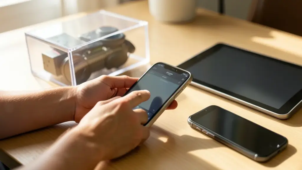 Everyday setup showing how a person might use the handheld for games and apps.