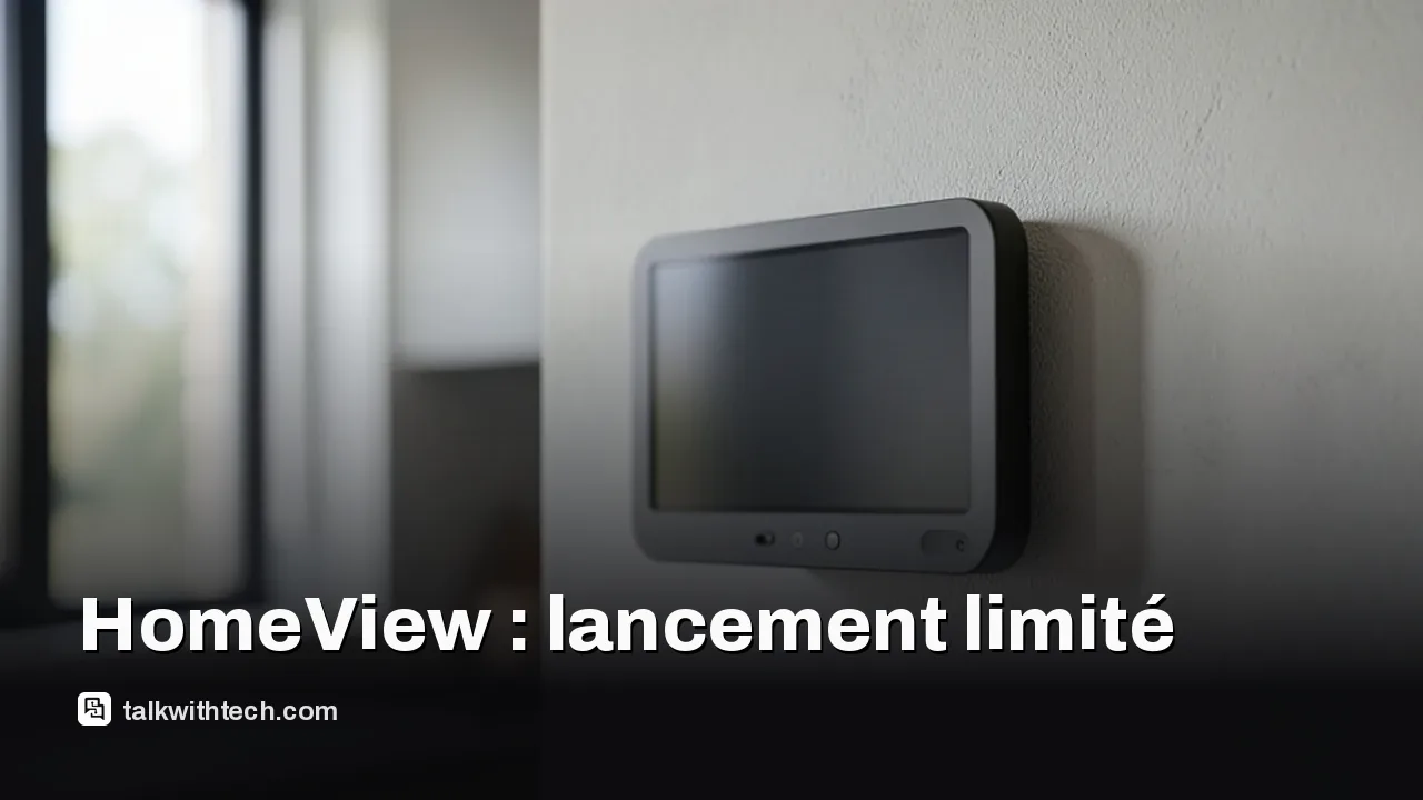 Écran intelligent HomeView de 7 pouces fixé au mur de la cuisine, écran tourné vers l’arrière