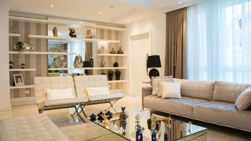 Living room with screens and smart devices around a TV