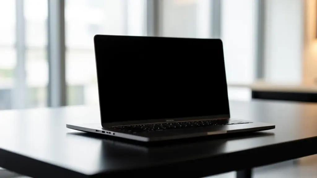 OLED MacBook Pro detail in a calm showroom scene