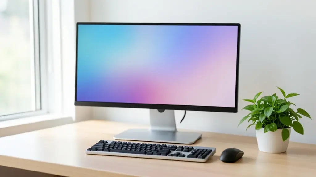 An all-in-one desktop computer on a tidy home office desk