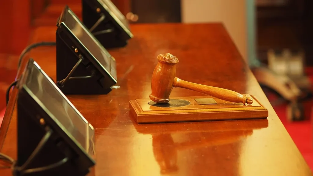 Legal documents and gavel on a table