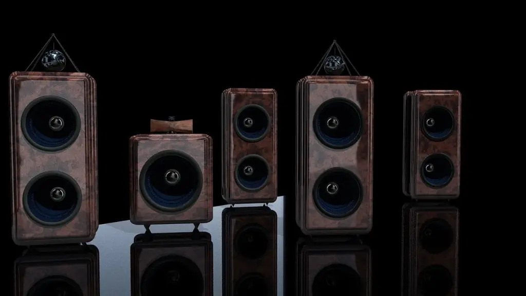 Home theater with multiple speakers around a TV