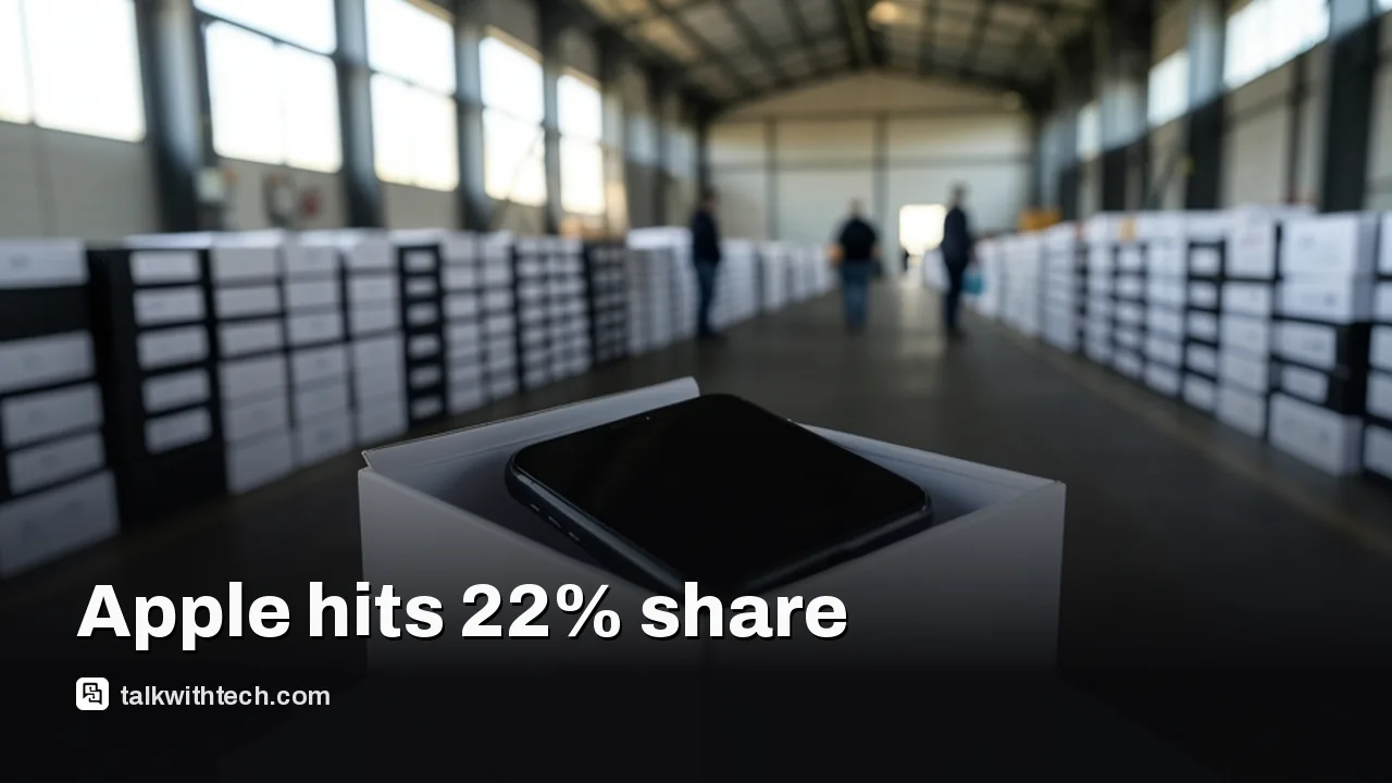 Opened shipping box with a premium black phone edge amid stacked smartphone boxes in a dock.