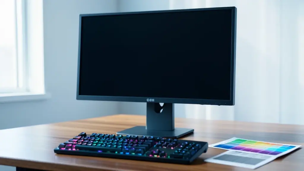 Side angle of the monitor with calibration tools on desk
