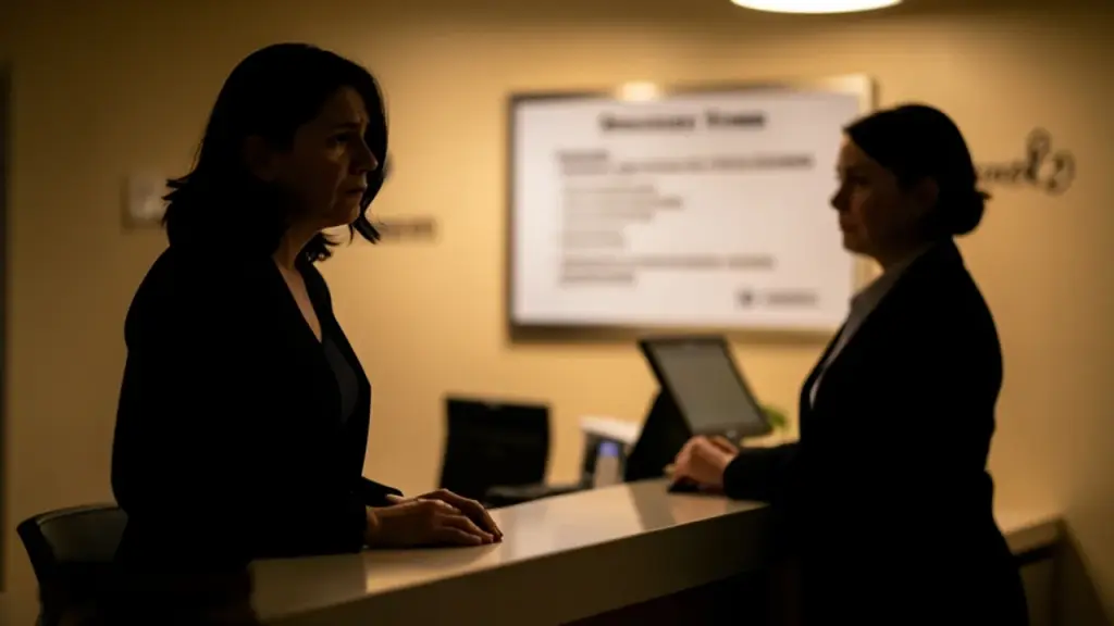Customer silhouette at bank counter conveying impact of security costs and tighter controls