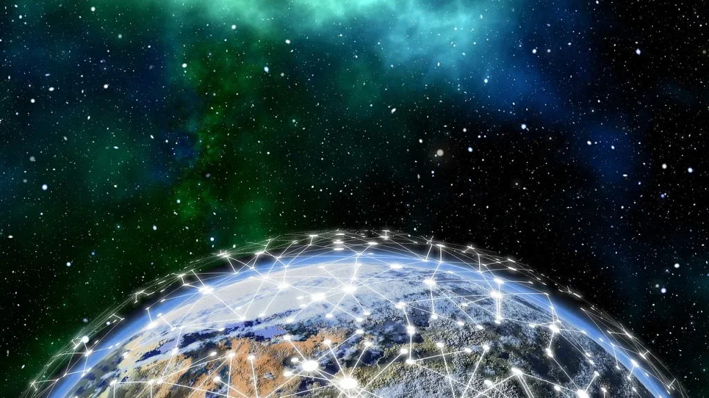 Graphic of a globe with digital connection lines