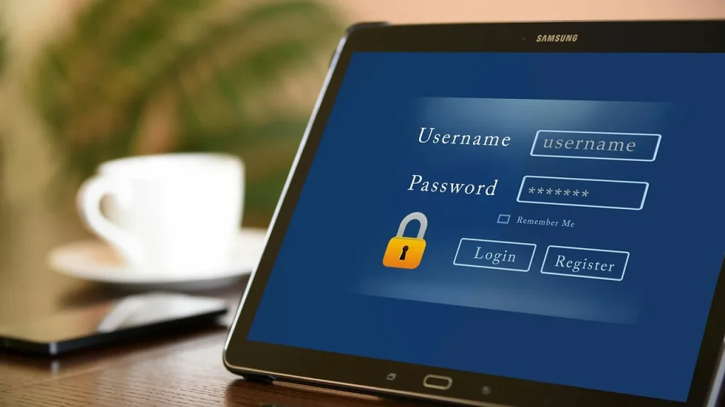 A WordPress login screen shown on a monitor with a security warning overlay