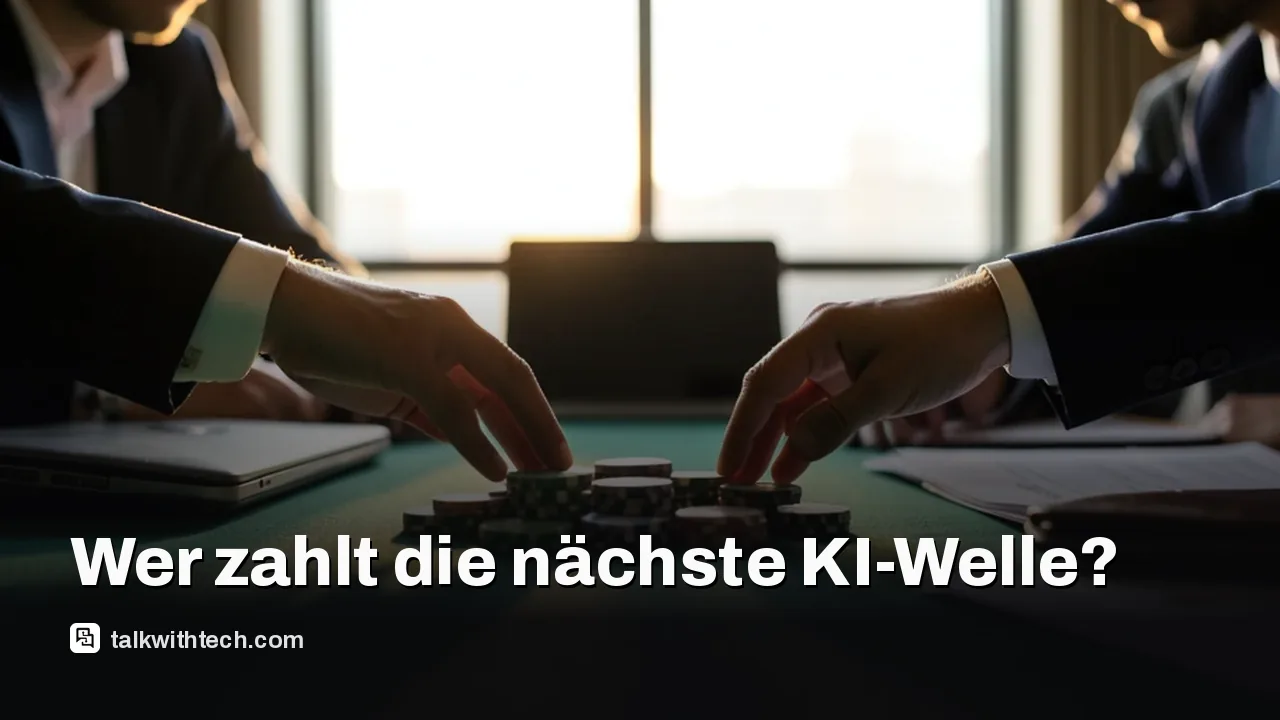 Pokertisch mit Jetons und Aktentasche in einem Konferenzraum, Hände greifen hinein
