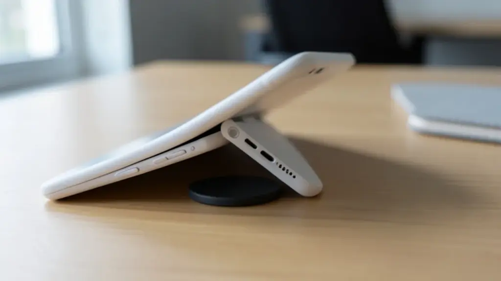 Close view of hinge and crease in foldable iPhone Duo.