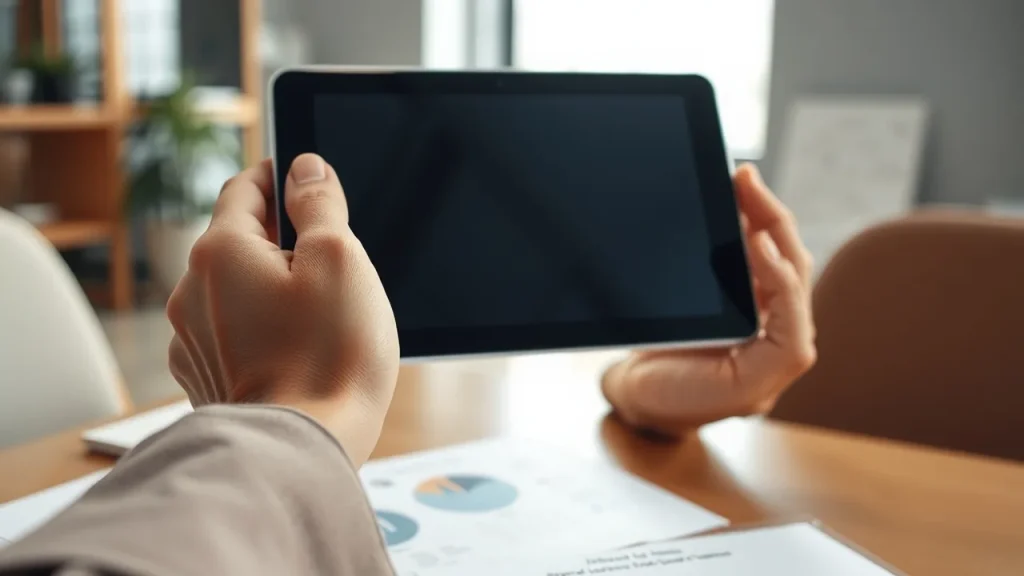 Over-the-shoulder view of tablet and tactile interactive diagrams on table