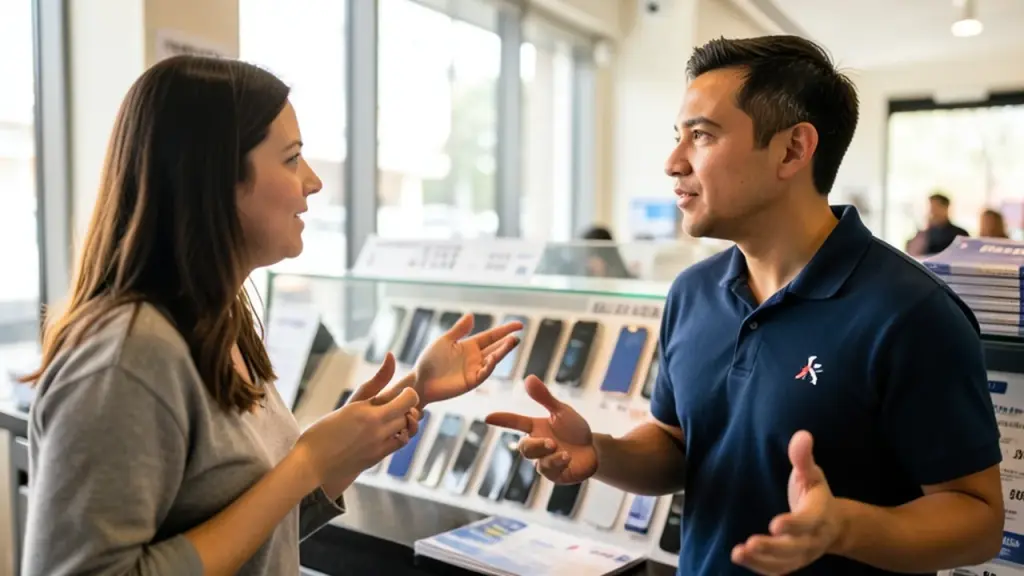 Person considering cheaper battery swap options in a store.