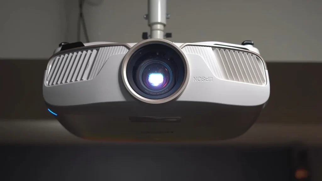 projector setup in a living room with clean cables