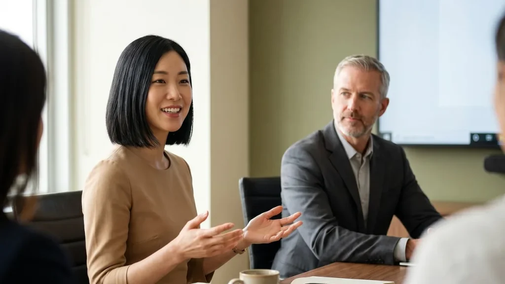 People in a conference room discussing cybersecurity charts
