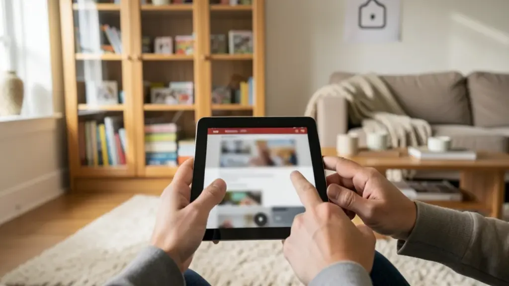 Living room scene illustrating offline access and ownership concept