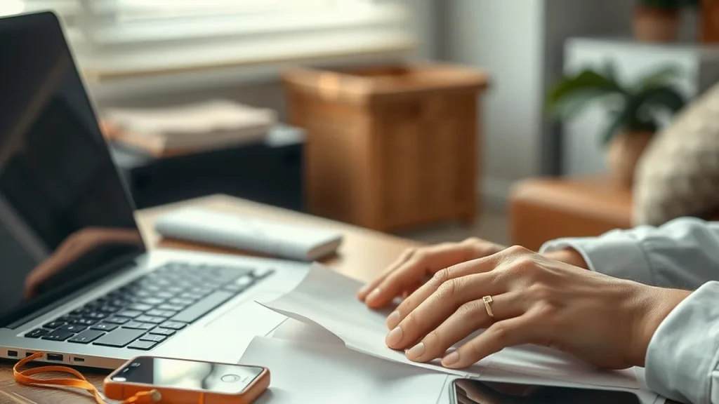 Hands sorting files beside closed laptop, implying local AI file processing