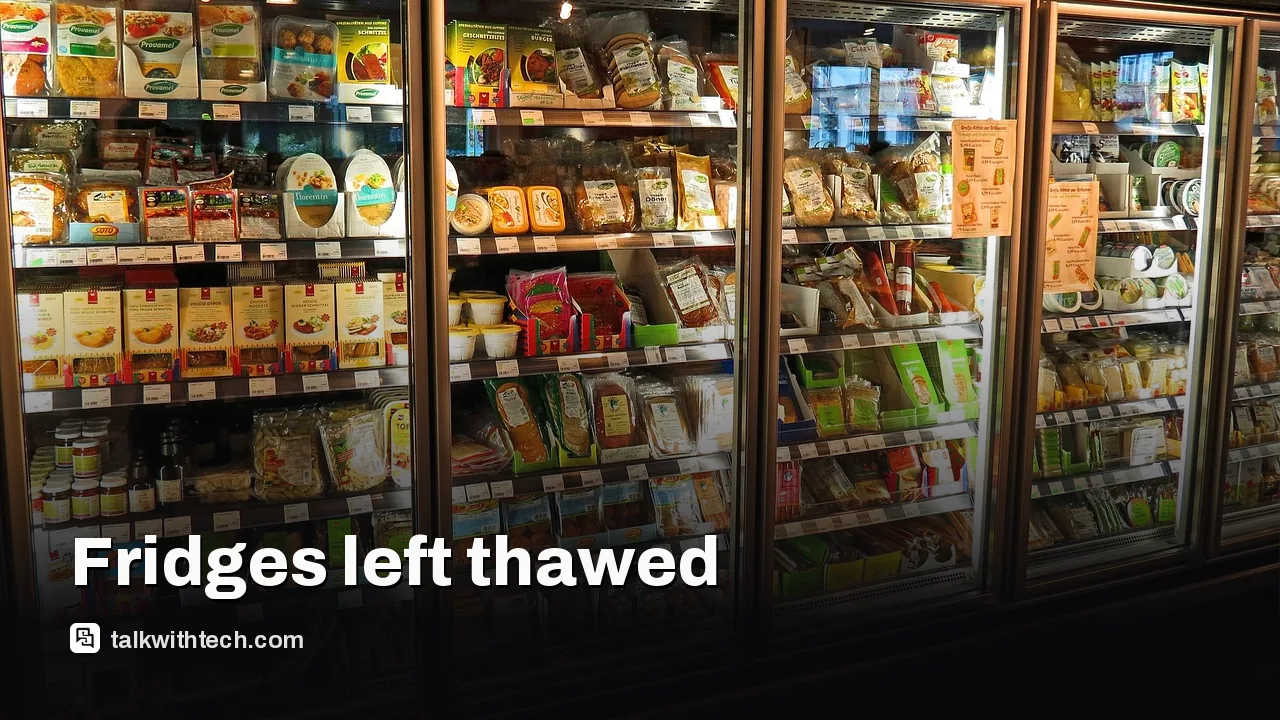 A refrigerated aisle in a supermarket with cold shelves
