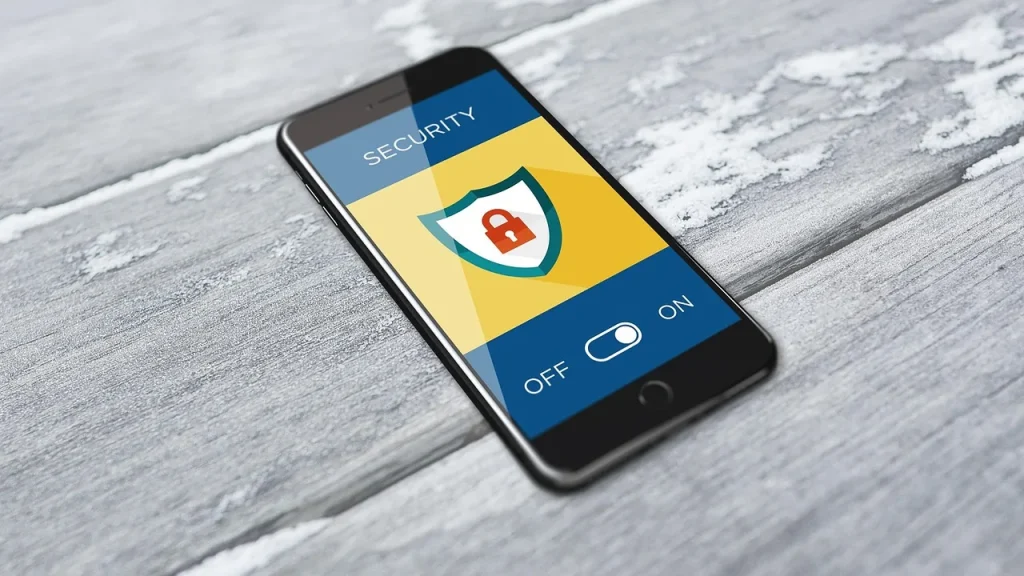 Person looking at a phone with a security lock on screen