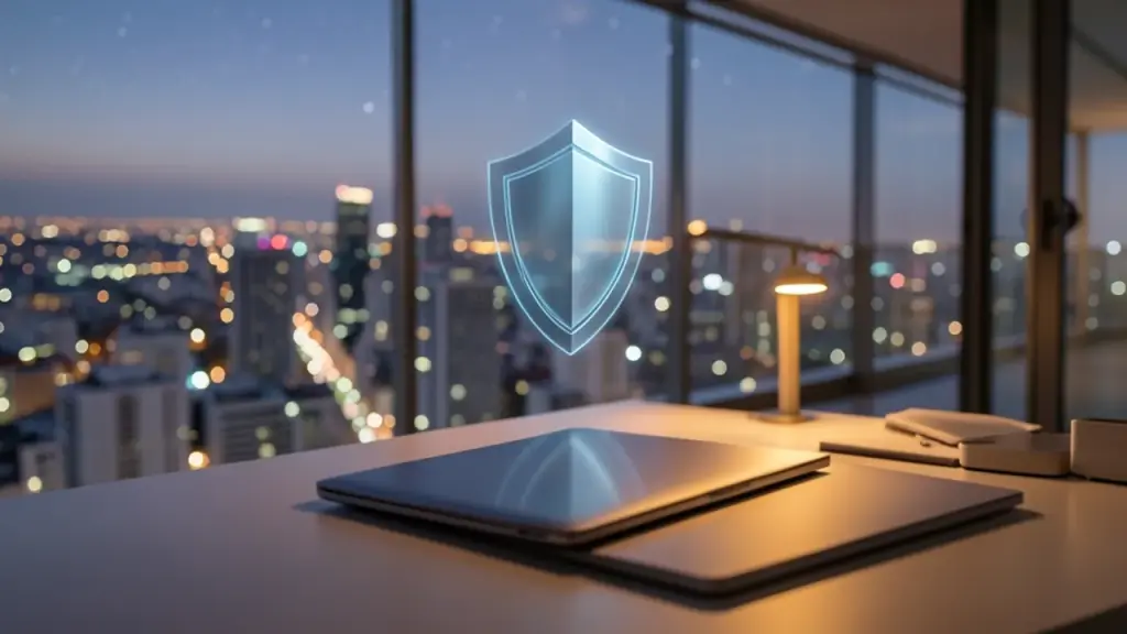 Dusk office scene illustrating daily data security practices.