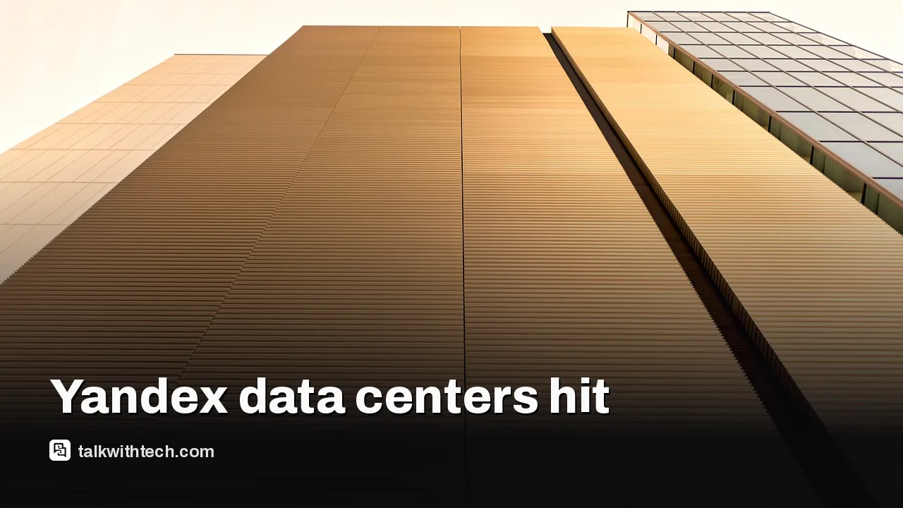 Data center exterior with cooling towers and security fencing.