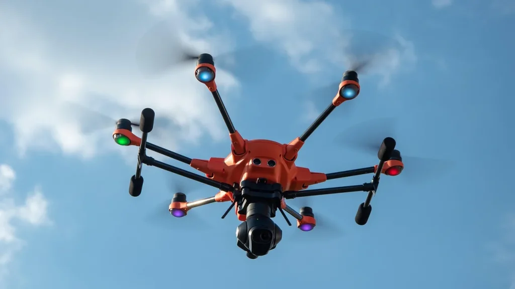 Drone with thermal camera scanning a forest