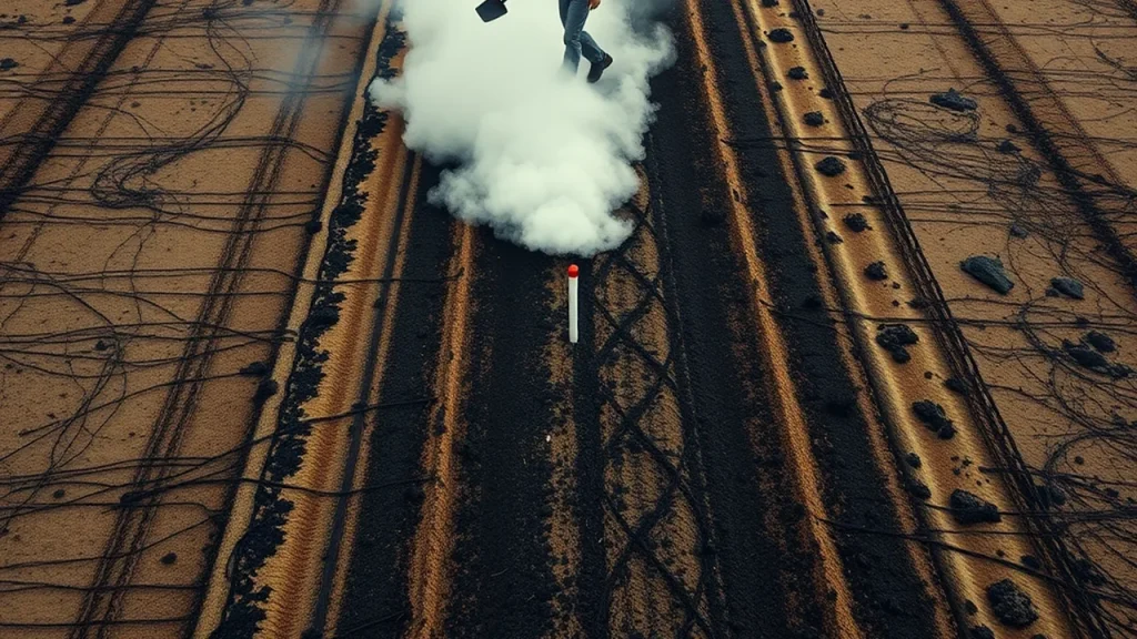 Technician walking toward steaming hotspot along cleared drone flight line