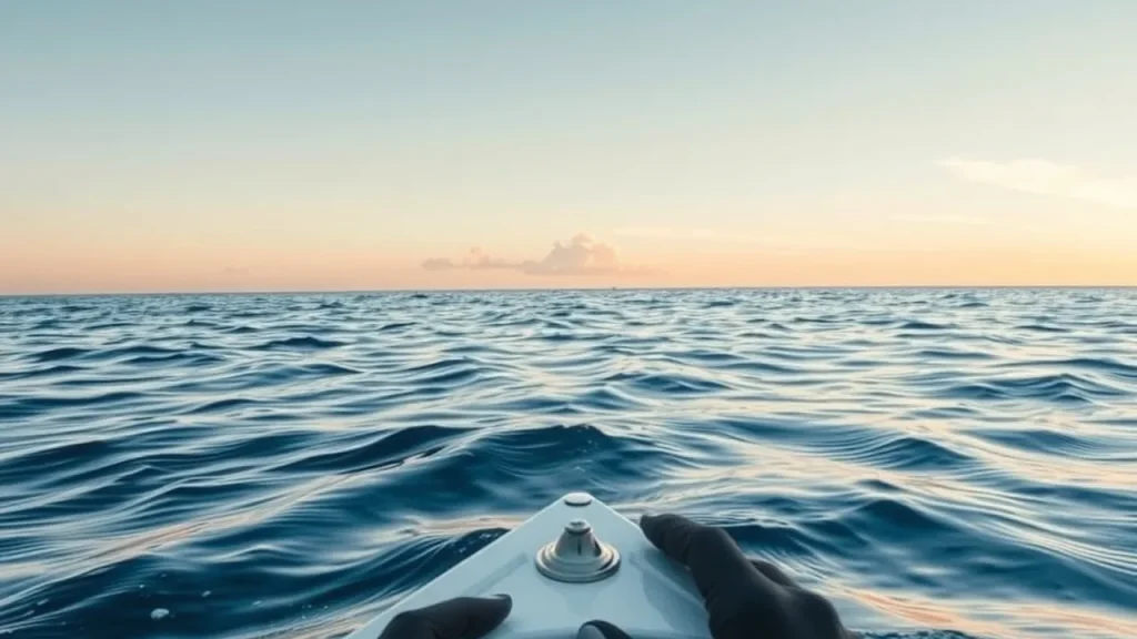 Research boat bow and gloved hands over warm Pacific waters