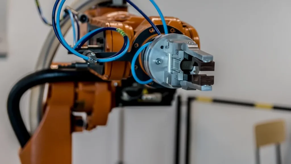 Industrial robotic arm in a factory setting