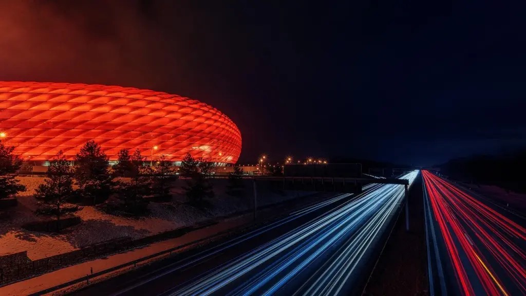 Empty stadium with bright lights at night