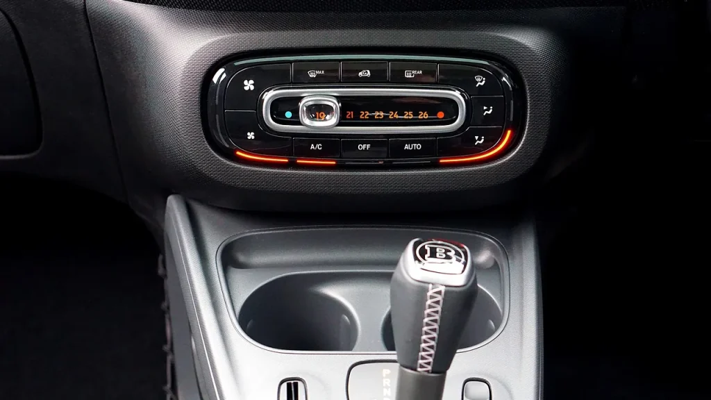 Vehicle interior with climate controls and power use display