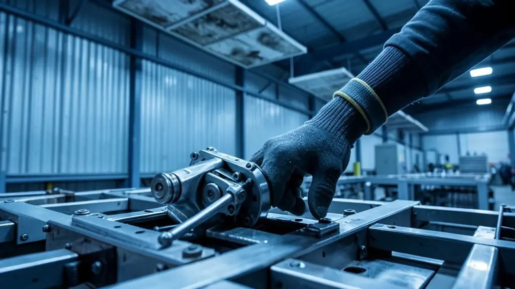 Close-up of a broken ETCH-03 tool on the factory floor.