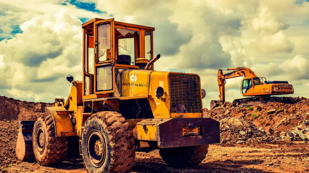 Heavy construction equipment at a data center site