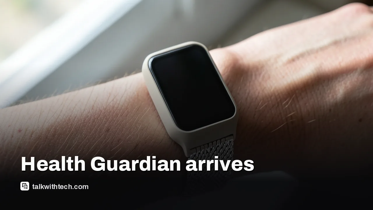 Wrist wearing Fitbit-like tracker with silver metal mesh band, screen dark