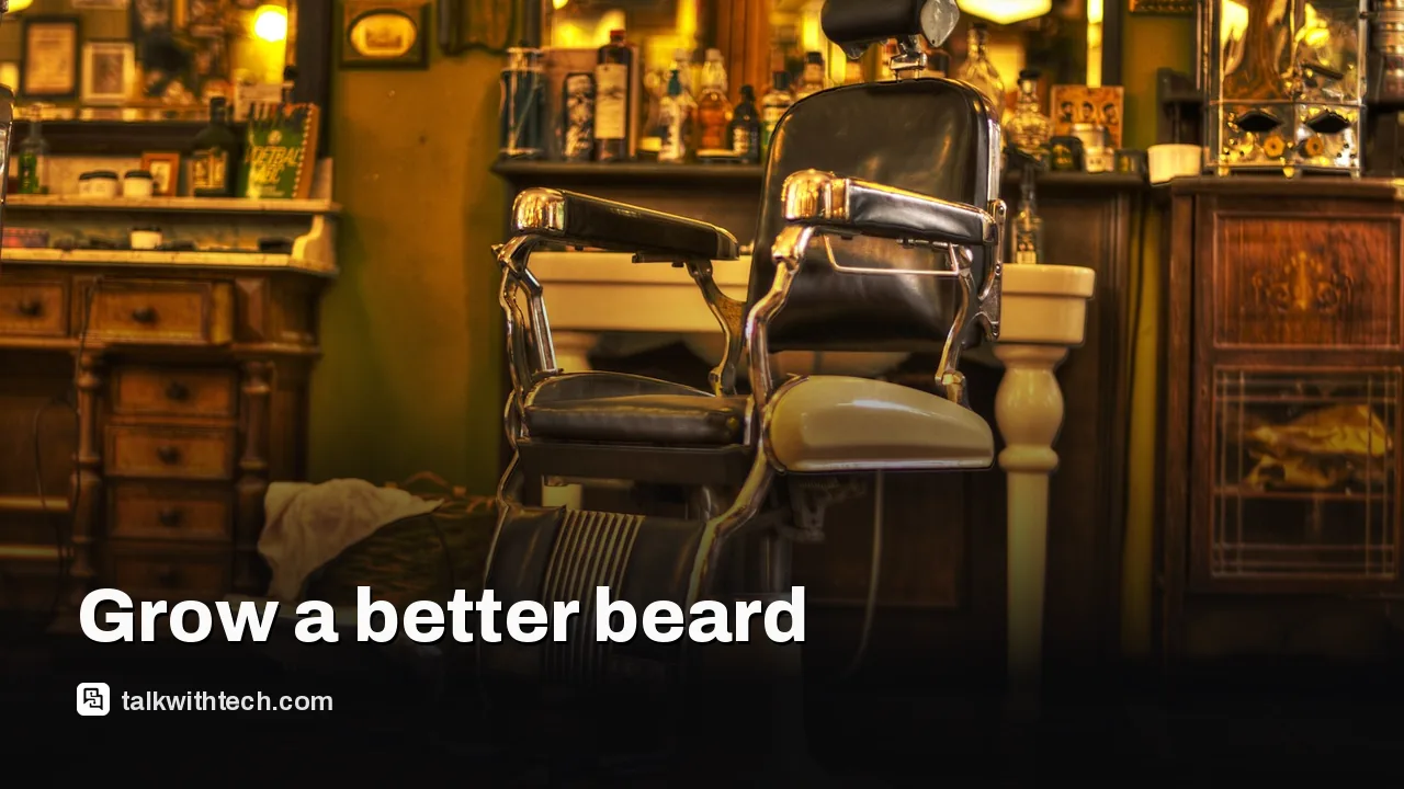 beard grooming kit with trimmer and scissors on a countertop