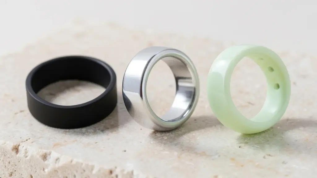 Three fitness tracker bands in different colors