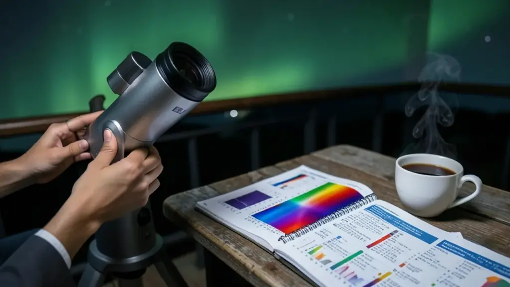 People observing the green white dwarf and its color clues.