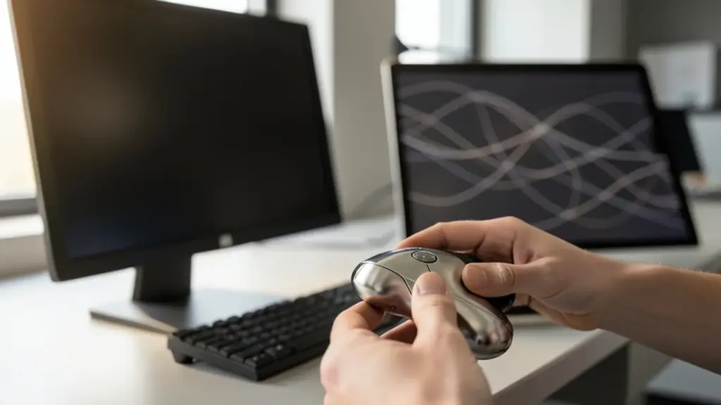 Close-up of hands guiding AI-assisted development on devices.