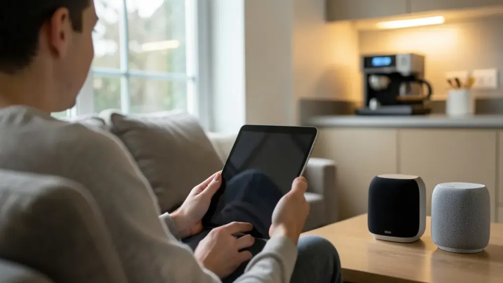 Home setup showing future AI tools aiding daily tasks.