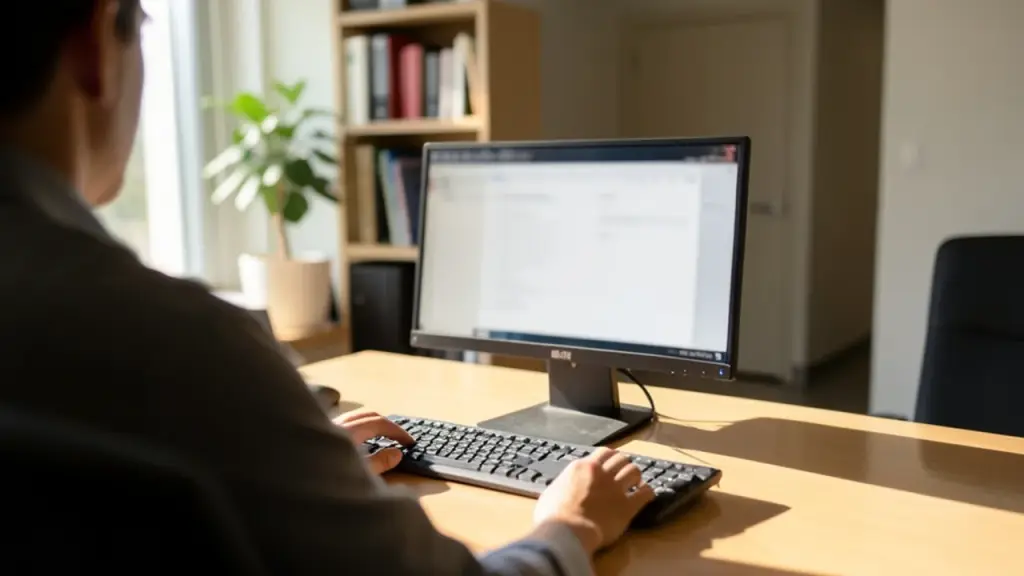 A person working on a blurred online form at a desk