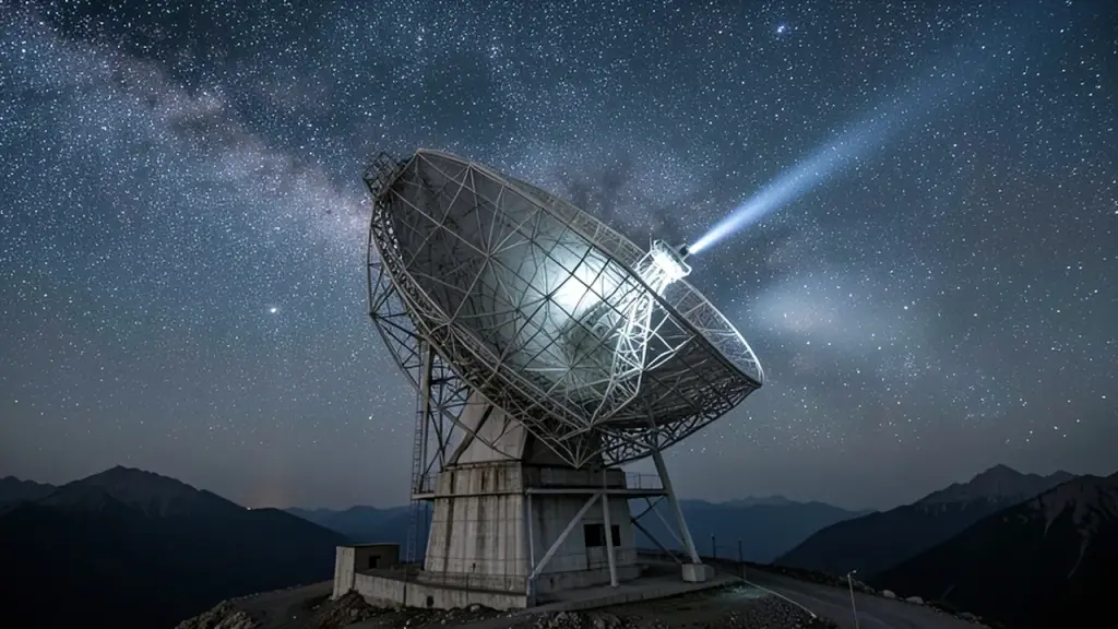 Observatory telescope dome open under a starry night sky