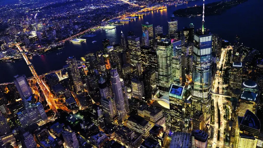 Wide cinematic city skyline from a video game trailer
