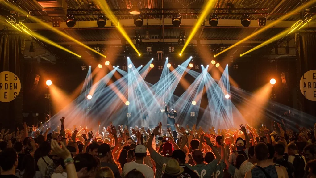 Stage with screens and crowd at a gaming event