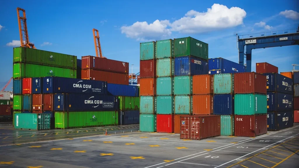 Crates and cargo in a logistics yard